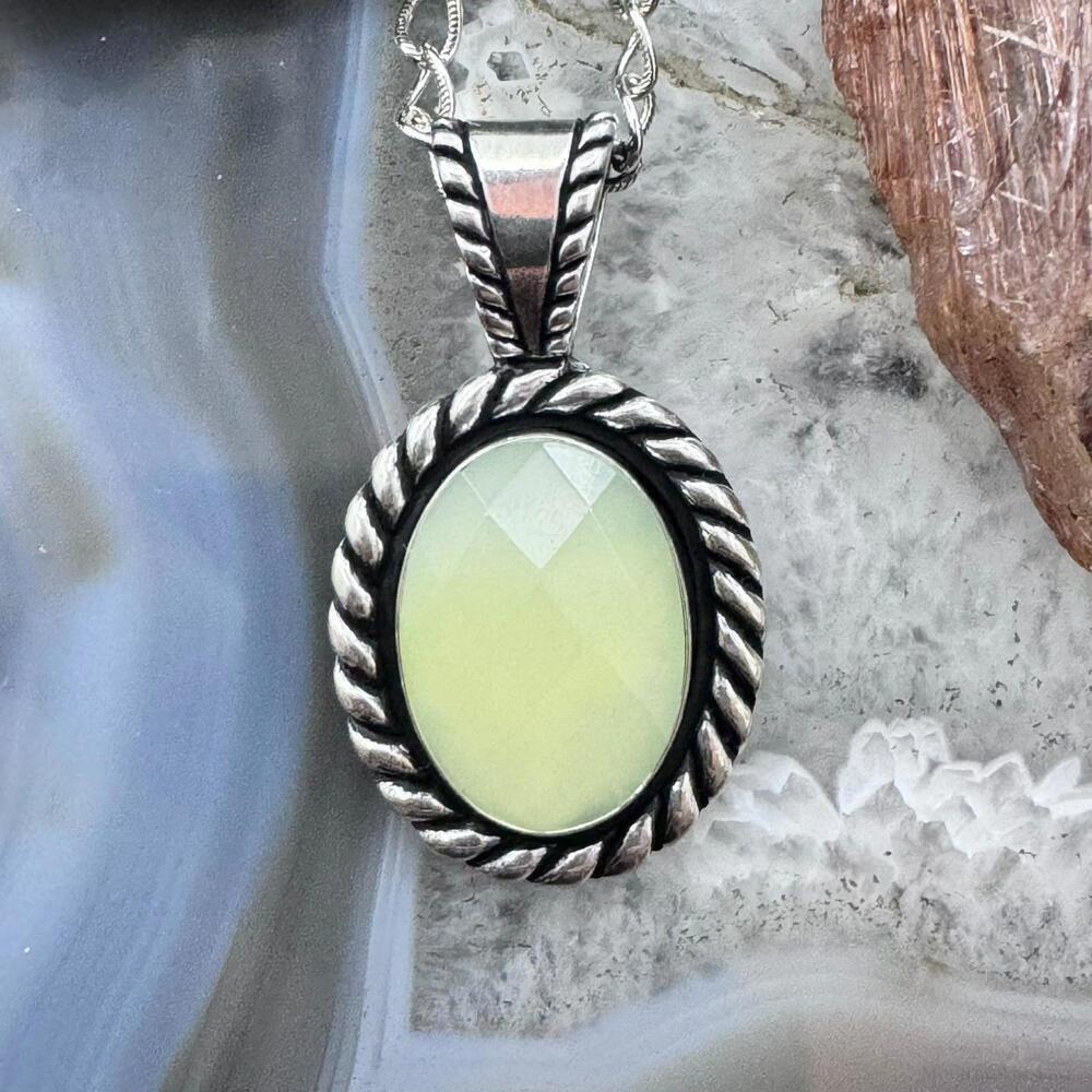 Carolyn Pollack Sterling Faceted Oval Green MOP Decorated Pendant w/Necklace